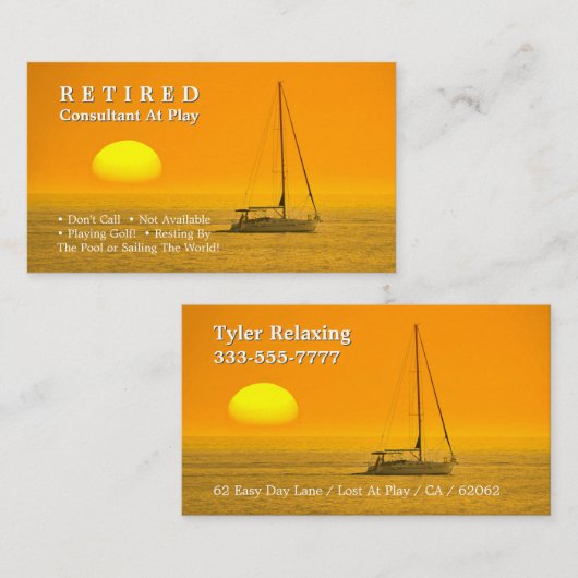 DIYおもしろい Gag Busi退職した、夕日のセーリングボート 名刺 (正面/裏面)