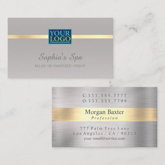 DIYおエレガント客様のロゴビジネス名シルバー&金ゴールド 名刺 (正面/裏面)
