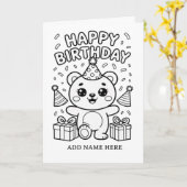 DIYぬりえ折りたたみくま誕生日カード カード (黄色い花)
