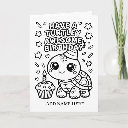 DIYぬりえ折りたたみカメ誕生日カード カード (正面)