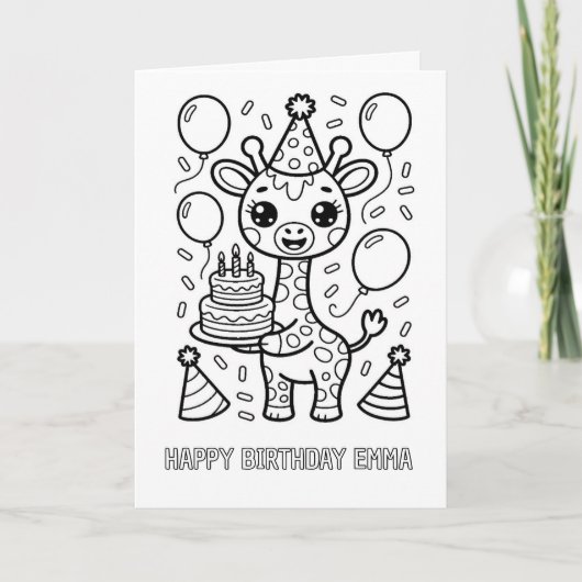 DIYぬりえ折りたたみキリン誕生日カード カード (正面)
