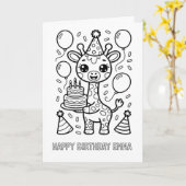 DIYぬりえ折りたたみキリン誕生日カード カード (黄色い花)