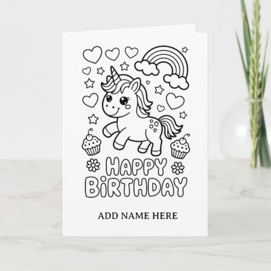DIYぬりえ折りたたみユニコーン誕生日カード カード (正面)