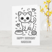 DIYぬりえ折りたたみ式猫の誕生日カード カード (黄色い花)