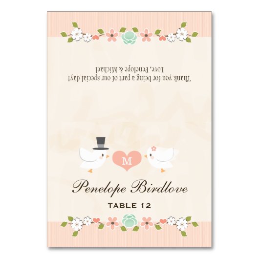 DIYのモノグラムのな赤面愛鳥のテントの座席表 テーブルナンバー (正面)