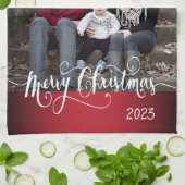 DIYの写真とのお祝いのメリークリスマス キッチンタオル (折り畳み)