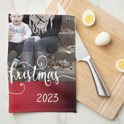 DIYの写真とのお祝いのメリークリスマス キッチンタオル (四つ折り)