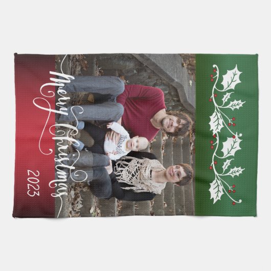 DIYの写真とのお祝いのメリークリスマス キッチンタオル (横)
