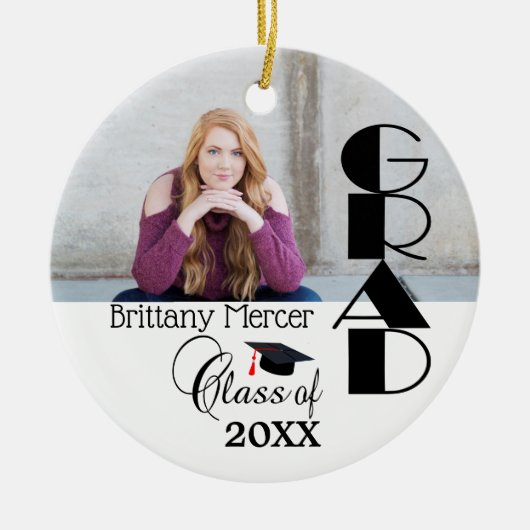 DIYの卒業生の写真の記憶 セラミックオーナメント (正面)