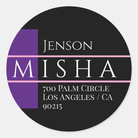 DIYの名前と住所/紫王室の、黒、ピンク ラウンドシール (正面)