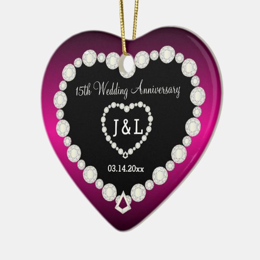 DIYの結婚明るい赤紫色&ダイヤモンドでのフェイク記念日 セラミックオーナメント (左)
