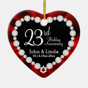 DIYの結婚記念日   レッドサテン&ダイヤモンド セラミックオーナメント