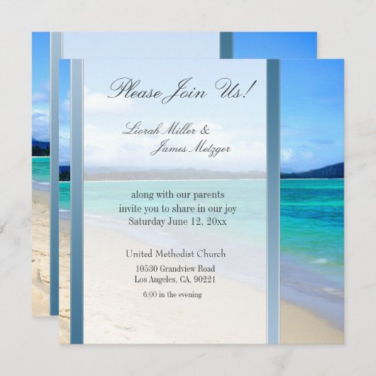 DIYの行先のビーチ結婚式の招待のテンプレート 招待状 (正面/裏面)