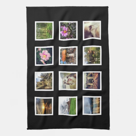 DIYの12の写真が付いているカスタムな写真のコラージュ キッチンタオル (縦)