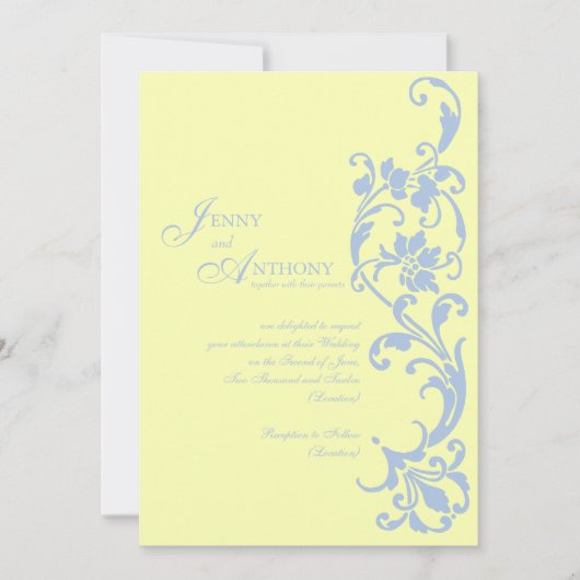 DIYエレガントシンプルインButtercream and Sky Blue 招待状 (正面)