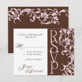 DIYエレガントシンプルチョコレートとピンクのRSVP 出欠カード (正面/裏面)