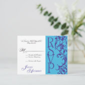 DIYエレガントシンプルヴィンテージ紫&スカイブルー 出欠カード (スタンド正面)