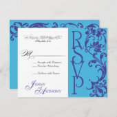 DIYエレガントシンプルヴィンテージ紫&スカイブルー 出欠カード (正面/裏面)