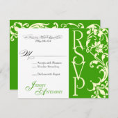 DIYエレガントシンプルRSVP in Emerald and Cream 出欠カード (正面/裏面)