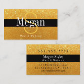 DIYエレガントモノグラム名金ゴールドグリッター、Blkストライプ 名刺 (正面/裏面)