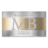 DIYエレガントモノグラム名、ブラシ付きスチールおよび金ゴールド マグネット名刺 (正面)