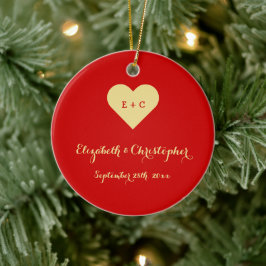 DIYカスタムの名結婚前日付ハートモノグラム氏 セラミックオーナメント