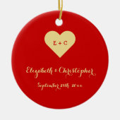 DIYカスタムの名結婚前日付ハートモノグラム氏 セラミックオーナメント (正面)