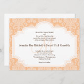 DIYカスタムウエディング招待状ピーチダマスク 招待状 (正面/裏面)