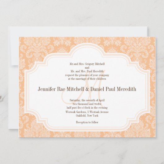 DIYカスタムウエディング招待状ピーチダマスク 招待状 (正面)