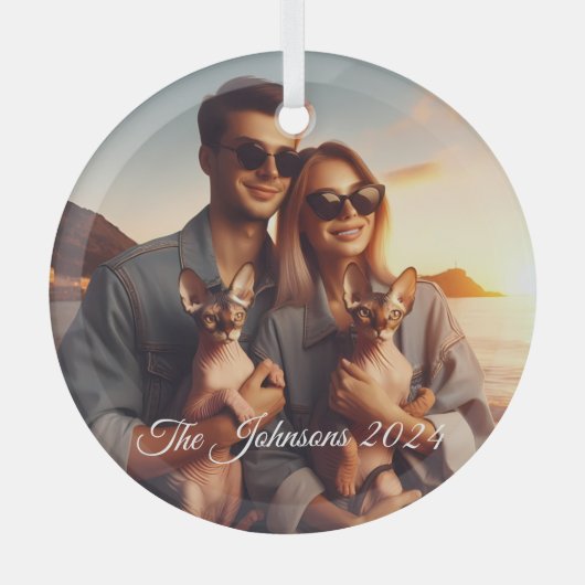 DIYカスタム思い出に残るスフィンクス猫ファミリーペット ガラスオーナメント (正面)