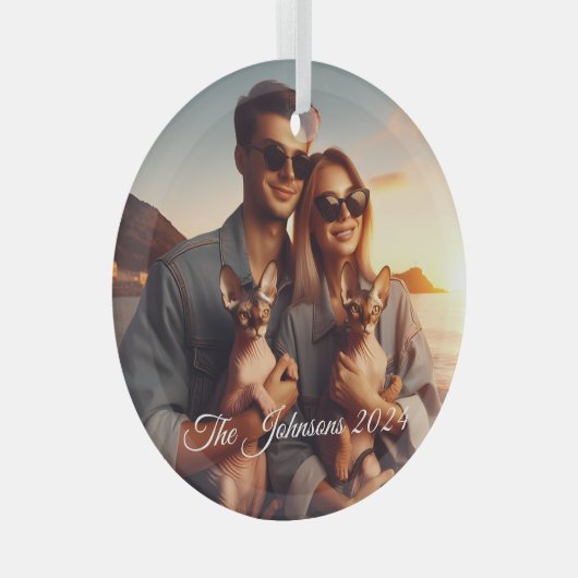 DIYカスタム思い出に残るスフィンクス猫ファミリーペット ガラスオーナメント (正面右)