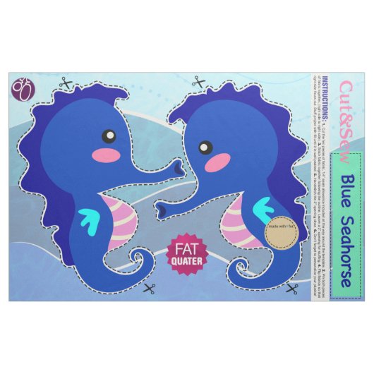 DIYカットソー：ブルーシーホース ファブリック (ファットクウォーター)