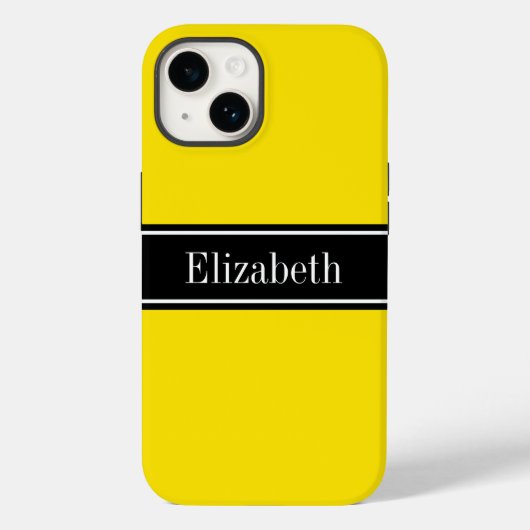 DIYカラーイエロー、黒いリボン名モノグラムS Case-Mate iPhoneケース (裏面)