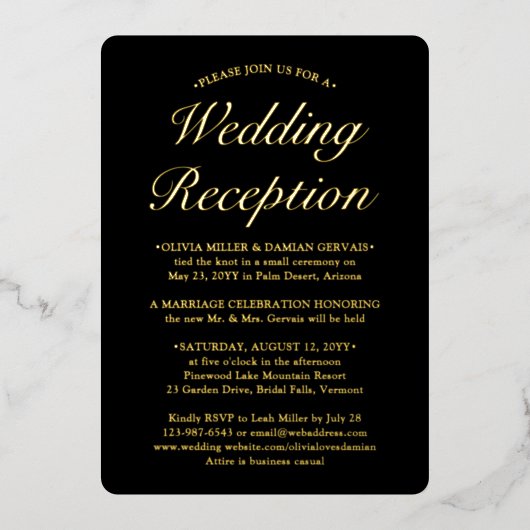 DIYカラーウェディングレセプションポストエロペメント写真 箔招待状 (正面)