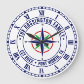 DIYカラーコンパスバラファミリ名日付Estdロケーション ラージ壁時計 (正面)