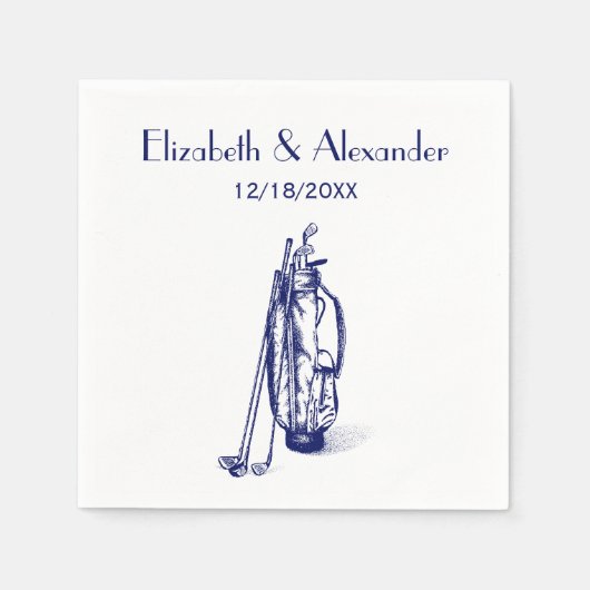 DIYカラーズゴルフバッグゴルフクラブブルーカップル結婚ズ スタンダードカクテルナプキン (正面)