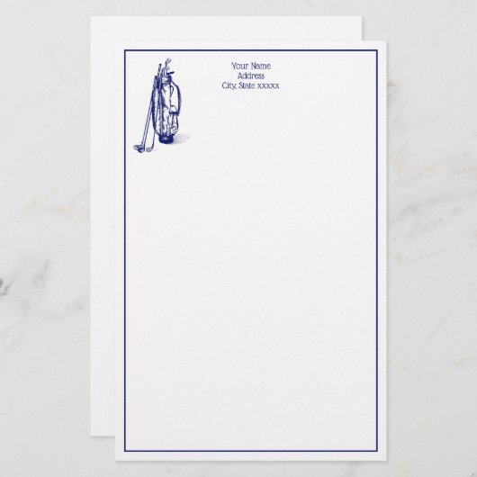 DIYカラーズゴルフバッグゴルフクラブブルー 便箋 (正面/裏面)