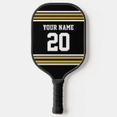 DIYカラーズチームジャージストライプズ黒金ゴールドSV ピックルボールラケット (裏面)