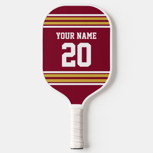 DIYカラーズチームジャージストライプ金ゴールドブルゴーニュSV ピックルボールラケット (正面)