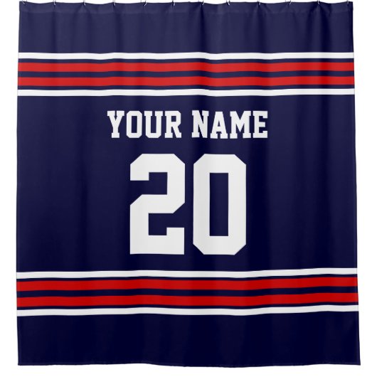 DIYカラーズチームジャージーストライプズNavy Red SV シャワーカーテン (正面)