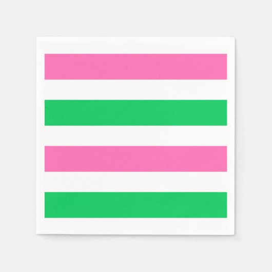 DIYカラーズホットピンクエメラルドグリーンホワイトストライプ スタンダードカクテルナプキン (正面)