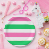 DIYカラーズホットピンクエメラルドグリーンホワイトストライプ ペーパープレート (パーティー)