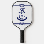DIYカラーズロープノットいかりモノグラムホワイトネイビー ピックルボールラケット (正面)