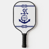 DIYカラーズロープノットいかりモノグラムホワイトネイビー ピックルボールラケット (裏面)