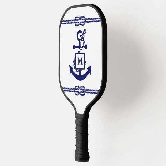 DIYカラーズロープノットいかりモノグラムホワイトネイビー ピックルボールラケット (左)