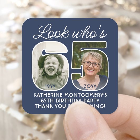 DIYカラーズ•ルックフーズ65バースデーパーティー2フォト スクエアシール