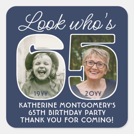 DIYカラーズ•ルックフーズ65バースデーパーティー2フォト スクエアシール (正面)