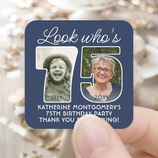 DIYカラーズ•ルックフーズ75バースデーパーティー2フォト スクエアシール