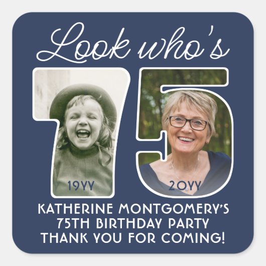 DIYカラーズ•ルックフーズ75バースデーパーティー2フォト スクエアシール (正面)