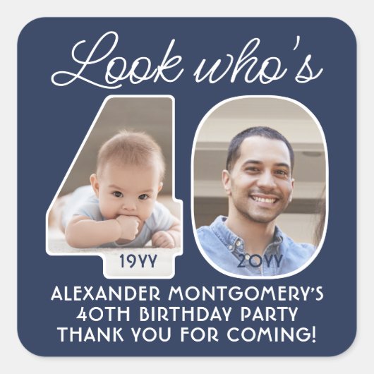 DIYカラーズ • 40歳の誕生日パーティー2 フォト スクエアシール (正面)